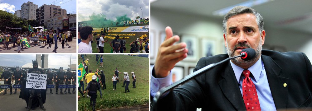 Depois do fracasso da manifestação golpista do último domingo, em Brasília, organizadores disseminaram mentiras nas redes sociais, como fechamento de estradas, bloqueios organizados pelo MST e outras invencionices; todas elas foram desmascaradas pelo deputado Paulo Pimenta (PT-RS), segundo informa a colunista Tereza Cruvinel; “Então vai ser assim. Eles mentem, a gente desmente e apresenta a verdade. Não houve nenhum grande ato pelo impeachment mas uma reunião grotesca, de gente de extrema direita. Não haverá golpe. A democracia vai prevalecer”, diz Pimenta (Foto: Tereza Cruvinel) www.brasil247.com - Depois do fracasso da manifestação golpista do último domingo, em Brasília, organizadores disseminaram mentiras nas redes sociais, como fechamento de estradas, bloqueios organizados pelo MST e outras invencionices; todas elas foram desmascaradas pelo deputado Paulo Pimenta (PT-RS), segundo informa a colunista Tereza Cruvinel; “Então vai ser assim. Eles mentem, a gente desmente e apresenta a verdade. Não houve nenhum grande ato pelo impeachment mas uma reunião grotesca, de gente de extrema direita. Não haverá golpe. A democracia vai prevalecer”, diz Pimenta