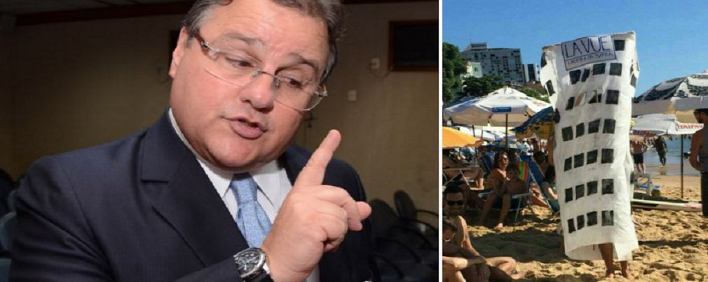 Quem circulou pelo Porto da Barra na manhã deste sábado, em Salvador, teve a chance de ver em pé o La Vue Ladeira da Barra, o prédio que provocou a queda do ex-ministro Geddel Vieira Lima; um turista que curtia a praia se fantasiou com a estrutura do prédio que está com as obras paralisadas por decisão da Justiça; o La Vue ganhou repercussão nacional depois que o ex-ministro da Cultura, Marcelo Calero, atribuiu a sua saída do ministério à pressão que sofreu do então ministro da Secretaria de Governo, Geddel Vieira Lima, para que agilizasse a liberação das obras pelo Iphan (Foto: José Barbacena) Quem circulou pelo Porto da Barra na manhã deste sábado, em Salvador, teve a chance de ver em pé o La Vue Ladeira da Barra, o prédio que provocou a queda do ex-ministro Geddel Vieira Lima; um turista que curtia a praia se fantasiou com a estrutura do prédio que está com as obras paralisadas por decisão da Justiça; o La Vue ganhou repercussão nacional depois que o ex-ministro da Cultura, Marcelo Calero, atribuiu a sua saída do ministério à pressão que sofreu do então ministro da Secretaria de Governo, Geddel Vieira Lima, para que agilizasse a liberação das obras pelo Iphan
