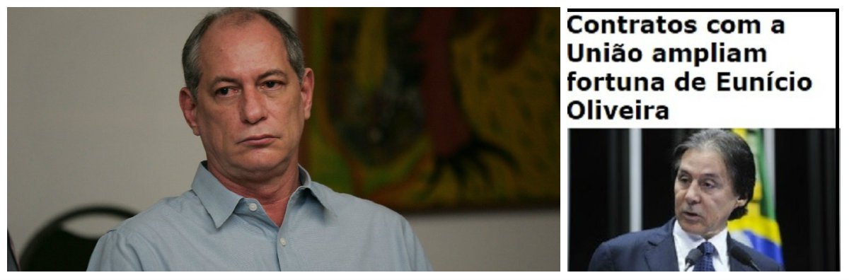 Eventual candidato à presidência da República pelo PDT, o ex-ministro Ciro Gomes (CE) afirmou que, se o senador Eunício Oliveira (PMDB-CE) se eleger presidente do Senado será "uma prova de que há uma maioria de corruptos dominando o Brasil"; o comentário foi feito após as denúncias sobre a fortuna do peemedebista; o segundo senador mais rico no exercício do cargo, com um patrimônio declarado de R$ 99 milhões em 2014; o parlamentar também foi citado nas delações da Lava Jato por dois executivos de diferentes empresas (Foto: Fatima 247) Eventual candidato à presidência da República pelo PDT, o ex-ministro Ciro Gomes (CE) afirmou que, se o senador Eunício Oliveira (PMDB-CE) se eleger presidente do Senado será "uma prova de que há uma maioria de corruptos dominando o Brasil"; o comentário foi feito após as denúncias sobre a fortuna do peemedebista; o segundo senador mais rico no exercício do cargo, com um patrimônio declarado de R$ 99 milhões em 2014; o parlamentar também foi citado nas delações da Lava Jato por dois executivos de diferentes empresas