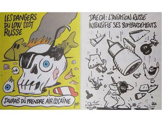 Quando caiu um avião russo, com mais de 200 pessoas, na Península do Sinai, os chargistas franceses fizeram graça; graça também fizeram dos refugiados sírios que corriam pra lá com medo dos barbudos malvados; qual é a graça agora? teremos charges ou só orações? (Foto: Lelê Teles) Quando caiu um avião russo, com mais de 200 pessoas, na Península do Sinai, os chargistas franceses fizeram graça; graça também fizeram dos refugiados sírios que corriam pra lá com medo dos barbudos malvados; qual é a graça agora? teremos charges ou só orações?