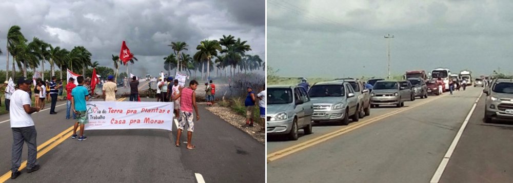 Membros de diversos movimentos sociais, incluindo os sem-terra, bloqueiam cerca de 20 trechos de rodovias estaduais e federais em Alagoas com a justificativa de chamar a atenção para a violência no campo e, principalmente, em defesa da democracia; "Parte dos que conduzem o golpe dentro do parlamento tiveram suas campanhas financiadas pelo agronegócio, o mesmo que continua matando trabalhadores e trabalhadoras rurais", disse Débora Nunes, da Coordenação Nacional do MST (Foto: Voney Malta) Membros de diversos movimentos sociais, incluindo os sem-terra, bloqueiam cerca de 20 trechos de rodovias estaduais e federais em Alagoas com a justificativa de chamar a atenção para a violência no campo e, principalmente, em defesa da democracia; "Parte dos que conduzem o golpe dentro do parlamento tiveram suas campanhas financiadas pelo agronegócio, o mesmo que continua matando trabalhadores e trabalhadoras rurais", disse Débora Nunes, da Coordenação Nacional do MST