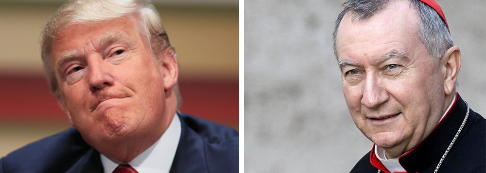 Mais alto diplomata da Igreja Católica, o secretário de Estado do Vaticano, cardeal Pietro Parolin, desejou sucesso ao presidente eleito dos Estados Unidos, Donald Trump, dizendo que vai rezar para que o novo líder seja "iluminado"; "Desejamos sucesso ao novo presidente, que ele tenha um governo verdadeiramente frutífero", disse; "Prometemos rezar para que Deus o ilumine e o apoie no serviço do país, mas também no serviço do bem-estar e paz no mundo", completou; durante a campanha, o papa Francisco sugeriu que Donald Trump "não era cristão" por sua posição sobre imigração (Foto: Paulo Emílio) Mais alto diplomata da Igreja Católica, o secretário de Estado do Vaticano, cardeal Pietro Parolin, desejou sucesso ao presidente eleito dos Estados Unidos, Donald Trump, dizendo que vai rezar para que o novo líder seja "iluminado"; "Desejamos sucesso ao novo presidente, que ele tenha um governo verdadeiramente frutífero", disse; "Prometemos rezar para que Deus o ilumine e o apoie no serviço do país, mas também no serviço do bem-estar e paz no mundo", completou; durante a campanha, o papa Francisco sugeriu que Donald Trump "não era cristão" por sua posição sobre imigração