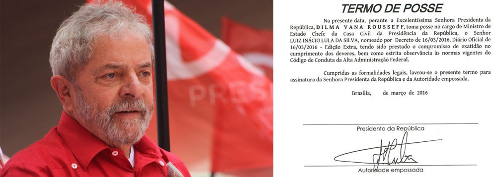 A Secretaria de Comunicação Social da Presidência divulgou cópia do termo de posse do ex-presidente Lula como ministro da Casa Civil em que há somente a assinatura do próprio ex-presidente; "O termo de posse assinado só por Lula e não pela presidenta Dilma, em posse do governo, nenhuma validade teria para validar a tese de benefícios de proteção do atual ministro, a possíveis ações judiciais", diz o Planalto, em nota; governo repudiou com veemência a divulgação ilegal dos áudios de conversas da presidente Dilma com Lula e garantiu que tomará "todas as medidas cabíveis" contra a "violação da Constituição" pelo juiz Sérgio Moro (Foto: Aquiles Lins) A Secretaria de Comunicação Social da Presidência divulgou cópia do termo de posse do ex-presidente Lula como ministro da Casa Civil em que há somente a assinatura do próprio ex-presidente; "O termo de posse assinado só por Lula e não pela presidenta Dilma, em posse do governo, nenhuma validade teria para validar a tese de benefícios de proteção do atual ministro, a possíveis ações judiciais", diz o Planalto, em nota; governo repudiou com veemência a divulgação ilegal dos áudios de conversas da presidente Dilma com Lula e garantiu que tomará "todas as medidas cabíveis" contra a "violação da Constituição" pelo juiz Sérgio Moro