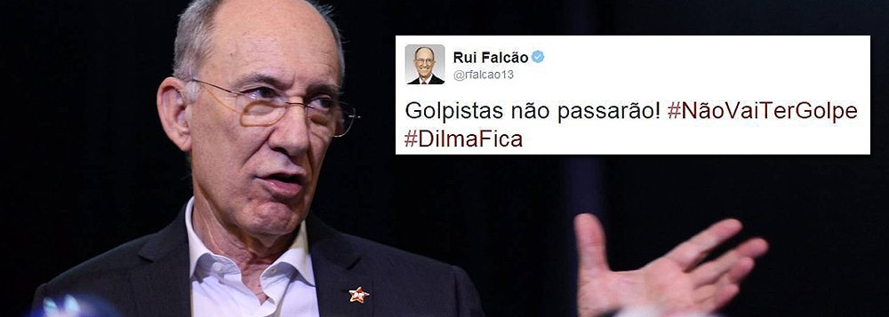 Nas redes sociais, presidente nacional do PT, Rui Falcão, reagiu ao anúncio da abertura do processo de impeachment de Dilma Rousseff, feito pelo deputado Eduardo Cunha (PMDB-RJ), nesta quarta-feira (2): "Golpistas não passarão".; o PT deve entrar com uma ação no STF pedindo do afastamento de Cunha do comando da Câmara por “chantagem e abuso de poder” (Foto: Roberta Namour) Nas redes sociais, presidente nacional do PT, Rui Falcão, reagiu ao anúncio da abertura do processo de impeachment de Dilma Rousseff, feito pelo deputado Eduardo Cunha (PMDB-RJ), nesta quarta-feira (2): "Golpistas não passarão".; o PT deve entrar com uma ação no STF pedindo do afastamento de Cunha do comando da Câmara por “chantagem e abuso de poder”