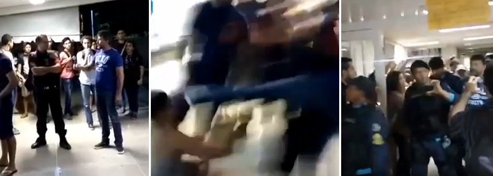 A organização de um protesto contra a PEC 55 na Universidade Federal do Cariri (UFCA) terminou em agressão na noite desta quarta-feira 9; uma estudante do curso de Jornalismo foi agredida com um chute no rosto por outro aluno, identificado como Marcos Alan, ex-policial militar e acadêmico do 2º semestre do curso de Filosofia da UFCA; antes, ele já teria agredido verbalmente outro estudante do curso de Filosofia; Marcos Alan foi conduzido pela Polícia Militar ao prédio da Polícia Federal, em Juazeiro, sob gritos de "machista"; confira o vídeo (Foto: Gisele Federicce) A organização de um protesto contra a PEC 55 na Universidade Federal do Cariri (UFCA) terminou em agressão na noite desta quarta-feira 9; uma estudante do curso de Jornalismo foi agredida com um chute no rosto por outro aluno, identificado como Marcos Alan, ex-policial militar e acadêmico do 2º semestre do curso de Filosofia da UFCA; antes, ele já teria agredido verbalmente outro estudante do curso de Filosofia; Marcos Alan foi conduzido pela Polícia Militar ao prédio da Polícia Federal, em Juazeiro, sob gritos de "machista"; confira o vídeo