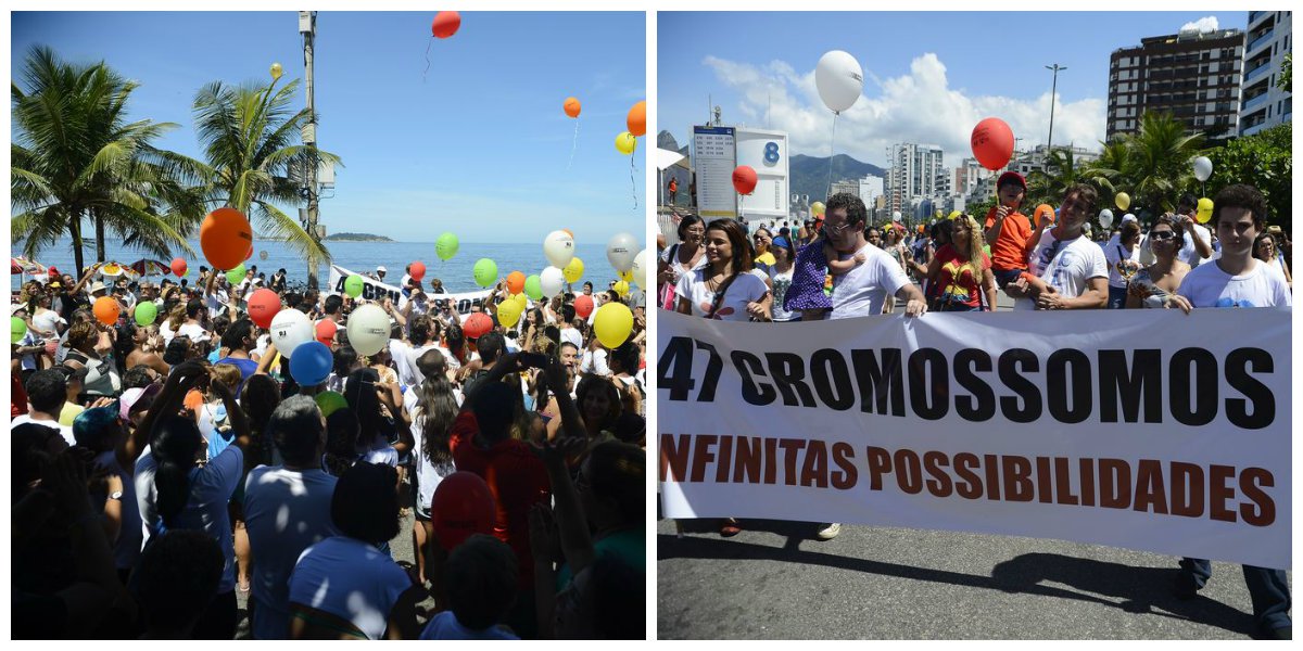 Portadores da Síndrome de Down, parentes e profissionais da saúde participaram de ato na orla de Ipanema, zona sul do Rio pedindo inclusão e menos preconceito (Foto: Fatima 247) Portadores da Síndrome de Down, parentes e profissionais da saúde participaram de ato na orla de Ipanema, zona sul do Rio pedindo inclusão e menos preconceito