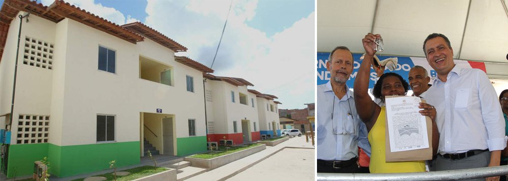 Em Alagados, os casebres de madeira deram lugar aos conjuntos habitacionais Vivendas do Uruguai II e Massaranduba II, inaugurados nesta segunda-feira pelo governador Rui Costa, com 100 imóveis no total; "Essa grande obra vai beneficiar muitas famílias com moradia digna, além de acabar definitivamente com o problema das palafitas na comunidade", disse Rui; as famílias contempladas com os imóveis receberam de imediato suas escrituras (Foto: Romulo Faro) Em Alagados, os casebres de madeira deram lugar aos conjuntos habitacionais Vivendas do Uruguai II e Massaranduba II, inaugurados nesta segunda-feira pelo governador Rui Costa, com 100 imóveis no total; "Essa grande obra vai beneficiar muitas famílias com moradia digna, além de acabar definitivamente com o problema das palafitas na comunidade", disse Rui; as famílias contempladas com os imóveis receberam de imediato suas escrituras