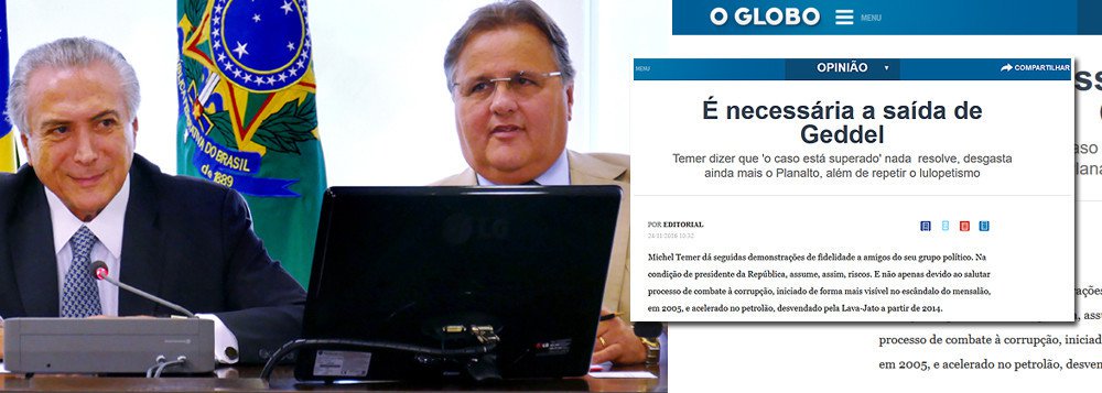 A queda de Geddel Vieira Lima é emblemática e simbólica de um governo cujo presidente é visto pela Globo e pela alta burguesia brasileira, promotoras do golpe, como descartável (Foto: Davis Sena Filho) A queda de Geddel Vieira Lima é emblemática e simbólica de um governo cujo presidente é visto pela Globo e pela alta burguesia brasileira, promotoras do golpe, como descartável