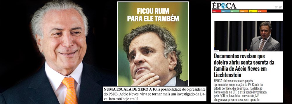 Responsável número 1 pela crise política brasileira, por não ter aceitado civilizadamente sua derrota nas eleições presidenciais de 2014, o senador Aécio Neves (PSDB-MG) foi jogado ao mar por seus dois maiores aliados: Globo e Abril; três dias atrás, Época denunciou a conta de sua família no paraíso fiscal de Liechtenstein; hoje, Veja afirma que, numa escala de zero a 10, a chance de que Aécio seja denunciado pela Procuradoria-Geral da República é de 11; isolar as pretensões de Aécio se tornou essencial para que os meios de comunicação, patrocinadores da crise atual, consigam empossar Michel Temer no Palácio do Planalto; assim como Carlos Lacerda, que foi o primeiro a ser rifado após incitar o golpe de 1964, o mesmo acontece com Aécio (Foto: Leonardo Attuch) www.brasil247.com - Responsável número 1 pela crise política brasileira, por não ter aceitado civilizadamente sua derrota nas eleições presidenciais de 2014, o senador Aécio Neves (PSDB-MG) foi jogado ao mar por seus dois maiores aliados: Globo e Abril; três dias atrás, Época denunciou a conta de sua família no paraíso fiscal de Liechtenstein; hoje, Veja afirma que, numa escala de zero a 10, a chance de que Aécio seja denunciado pela Procuradoria-Geral da República é de 11; isolar as pretensões de Aécio se tornou essencial para que os meios de comunicação, patrocinadores da crise atual, consigam empossar Michel Temer no Palácio do Planalto; assim como Carlos Lacerda, que foi o primeiro a ser rifado após incitar o golpe de 1964, o mesmo acontece com Aécio