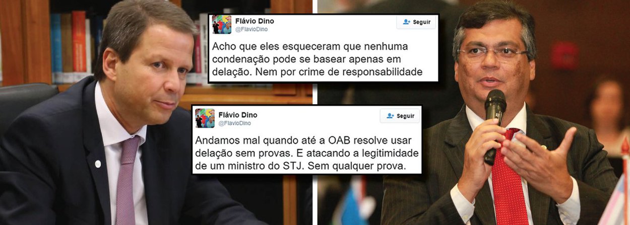 Governador do Maranhão, Flávio Dino (PCdoB), criticou a decisão da OAB, presidida por Claudio Lamachia, de enviar à Câmara um novo pedido de impeachment da presidente Dilma com a inclusão da delação do senador Delcídio do Amaral (sem partido-MS); "Acho que eles esqueceram que nenhuma condenação pode se basear apenas em delação. Nem por crime de responsabilidade", afirmou Dino, que é ex-juiz federal e ex-presidente da Associação dos Juízes Federais do Brasil (Ajufe); "Andamos mal quando até a OAB resolve usar delação sem provas", acrescentou; ele criticou as acusações de que o governo interferiu na Lava Jato (Foto: Leonardo Lucena) Governador do Maranhão, Flávio Dino (PCdoB), criticou a decisão da OAB, presidida por Claudio Lamachia, de enviar à Câmara um novo pedido de impeachment da presidente Dilma com a inclusão da delação do senador Delcídio do Amaral (sem partido-MS); "Acho que eles esqueceram que nenhuma condenação pode se basear apenas em delação. Nem por crime de responsabilidade", afirmou Dino, que é ex-juiz federal e ex-presidente da Associação dos Juízes Federais do Brasil (Ajufe); "Andamos mal quando até a OAB resolve usar delação sem provas", acrescentou; ele criticou as acusações de que o governo interferiu na Lava Jato