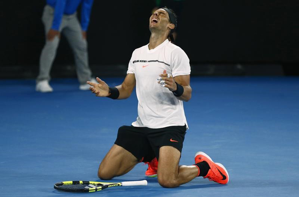 Nadal comemora vitória na Austrália. 28/1/17. REUTERS/Thomas Peter (Foto: Leonardo Attuch) Nadal comemora vitória na Austrália. 28/1/17. REUTERS/Thomas Peter