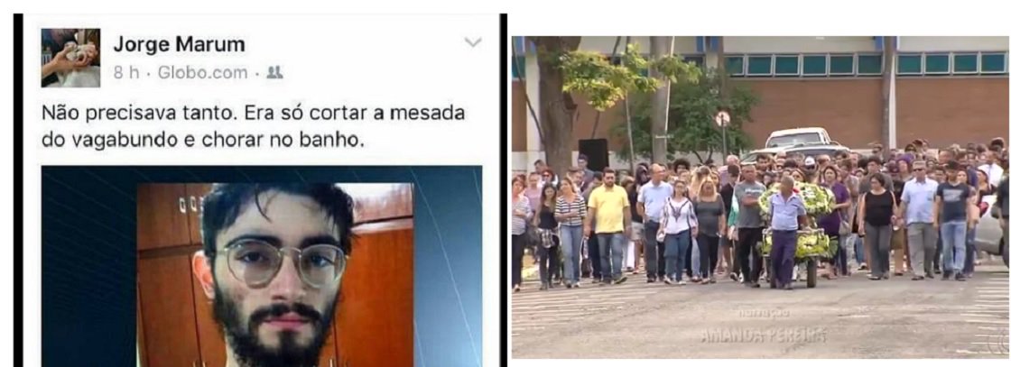 O promotor de Justiça e professor da Faculdade de Direito de Sorocaba (SP), Jorge Alberto de Oliveira Marum, causou polêmica ao chamar de "vagabundo" o jovem Guilherme Neto, assassinado pelo pai em Goiânia, por participar das ocupações estudantis; Marum compartilhou notícia sobre a tragédia no seu Facebook e comentou: "Não precisava tanto. Era só cortar a mesada do vagabundo e chorar no banho"; depois, o promotor considerou "infeliz" o comentário que fez e pediu desculpas aos familiares; corpo do jovem foi enterrado ontem em Goiânia (Foto: José Barbacena) O promotor de Justiça e professor da Faculdade de Direito de Sorocaba (SP), Jorge Alberto de Oliveira Marum, causou polêmica ao chamar de "vagabundo" o jovem Guilherme Neto, assassinado pelo pai em Goiânia, por participar das ocupações estudantis; Marum compartilhou notícia sobre a tragédia no seu Facebook e comentou: "Não precisava tanto. Era só cortar a mesada do vagabundo e chorar no banho"; depois, o promotor considerou "infeliz" o comentário que fez e pediu desculpas aos familiares; corpo do jovem foi enterrado ontem em Goiânia