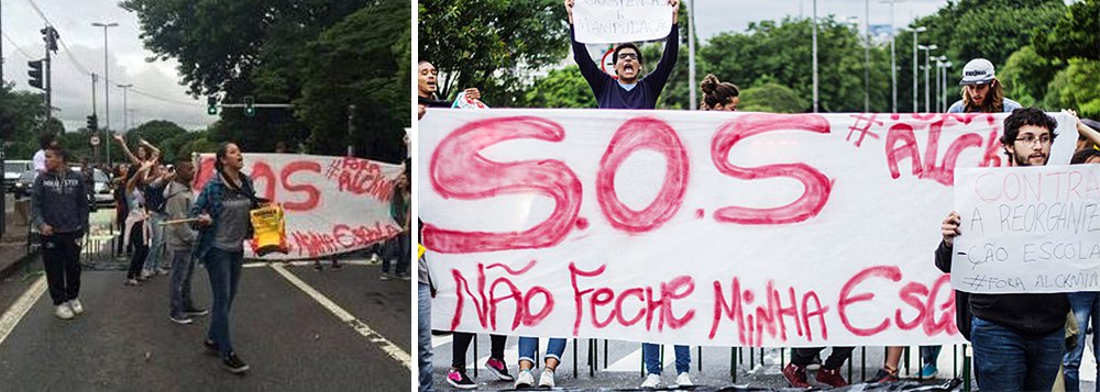 Apesar do recuo do governador Geraldo Alckmin (PSDB) na proposta de reorganização escolar, estudantes bloqueiam nesta manhã quatro faixas da Rodovia Raposo Tavares, altura do cruzamento com a Avenida Benjamim Mansur, no sentido capital paulista; apenas uma faixa nesse sentido está liberada para o trânsito, de acordo com a Companhia de Engenharia de Tráfego (CET); nos protestos anteriores que fecharam vias, a Polícia Militar agiu com truculência para dispersar as manifestações (Foto: Aquiles Lins) Apesar do recuo do governador Geraldo Alckmin (PSDB) na proposta de reorganização escolar, estudantes bloqueiam nesta manhã quatro faixas da Rodovia Raposo Tavares, altura do cruzamento com a Avenida Benjamim Mansur, no sentido capital paulista; apenas uma faixa nesse sentido está liberada para o trânsito, de acordo com a Companhia de Engenharia de Tráfego (CET); nos protestos anteriores que fecharam vias, a Polícia Militar agiu com truculência para dispersar as manifestações