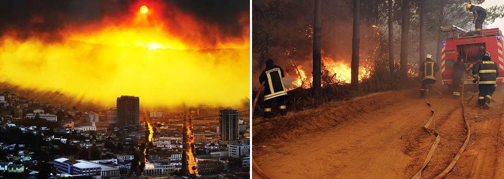 Um total de 140 mil hectares de florestas foram destruídos por incêndios no Centro e no Sul do Chile na última semana no maior desastre natural da história do país, agravado por ações humanas e pelas mudanças climáticas; situação de emergência obrigou a evacuação preventiva de cerca de 5 mil pessoas em localidades da região de Maule devido ao descontrole dos incêndios florestais (Foto: Paulo Emílio) Um total de 140 mil hectares de florestas foram destruídos por incêndios no Centro e no Sul do Chile na última semana no maior desastre natural da história do país, agravado por ações humanas e pelas mudanças climáticas; situação de emergência obrigou a evacuação preventiva de cerca de 5 mil pessoas em localidades da região de Maule devido ao descontrole dos incêndios florestais