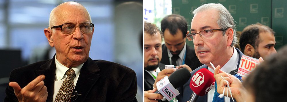 Jurista reafirma que continua não havendo fundamento jurídico para uso da pedalada como base para abertura de um processo de impeachment e, sobre o presidente da Câmara, Eduardo Cunha, Dalmo Dallari lembra que "ele foi eleito por deputados que sabem que ele é absolutamente antiético e oportunista. Portanto, os deputados que o elegeram também participaram do jogo antiético"; para ele, processo contra a presidente Dilma tem "pouquíssima possibilidade de sucesso" (Foto: Gisele Federicce) Jurista reafirma que continua não havendo fundamento jurídico para uso da pedalada como base para abertura de um processo de impeachment e, sobre o presidente da Câmara, Eduardo Cunha, Dalmo Dallari lembra que "ele foi eleito por deputados que sabem que ele é absolutamente antiético e oportunista. Portanto, os deputados que o elegeram também participaram do jogo antiético"; para ele, processo contra a presidente Dilma tem "pouquíssima possibilidade de sucesso"
