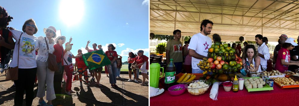 Um grupo de simpatizantes do governo Dilma Rousseff promoveu nesta quinta (21) um café da manhã na entrada do Palácio da Alvorada, para demonstrar contrariedade ao processo de impeachment contra a presidenta que tramita no Congresso Nacional; cerca de 70 pessoas estavam na portaria do Alvorada, por volta das 9h20, quando a presidente deixou o local com destino à Base Aérea de Brasília; ela viajou para Nova York, onde vai participar da cerimônia de assinatura do Acordo de Paris sobre Mudança do Clima (Foto: Valter Lima) Um grupo de simpatizantes do governo Dilma Rousseff promoveu nesta quinta (21) um café da manhã na entrada do Palácio da Alvorada, para demonstrar contrariedade ao processo de impeachment contra a presidenta que tramita no Congresso Nacional; cerca de 70 pessoas estavam na portaria do Alvorada, por volta das 9h20, quando a presidente deixou o local com destino à Base Aérea de Brasília; ela viajou para Nova York, onde vai participar da cerimônia de assinatura do Acordo de Paris sobre Mudança do Clima