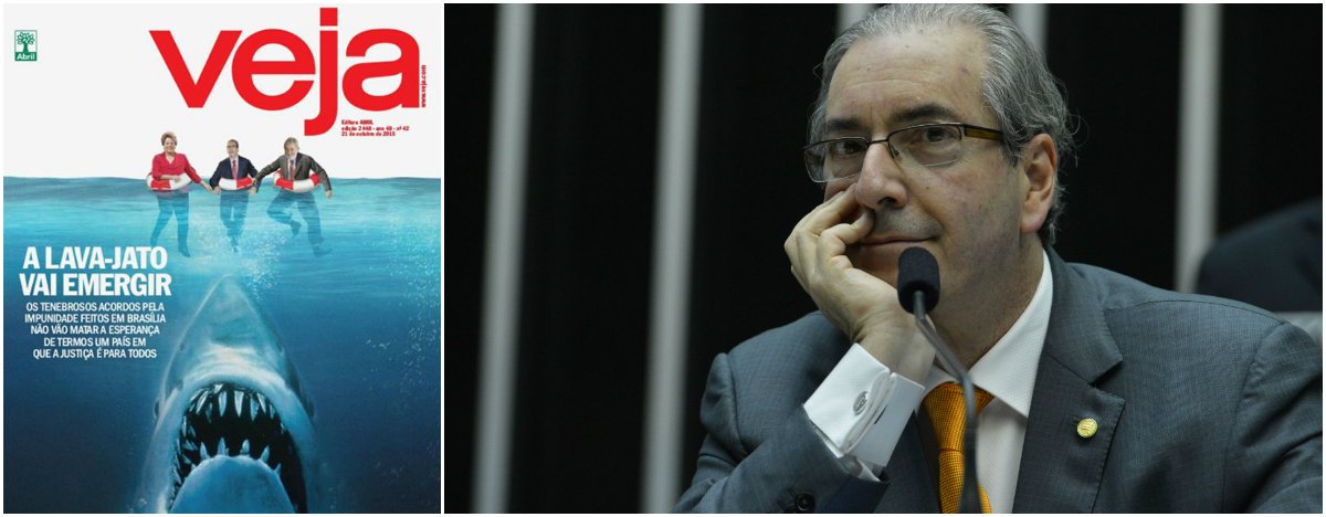 Na semana em que apareceram as assinaturas de Eduardo Cunha em suas contas na Suíça e a procuradoria-geral da República o acusou de esconder um patrimônio de R$ 61 milhões (duas mega-senas acumuladas), Veja tentou igualar a situação de Cunha à do ex-presidente Lula e a da presidente Dilma Rousseff, como se todos estivessem prestes a ser devorados pelo tubarão da Lava Jato; contra Lula, o que surgiu na semana passada foi uma bola fora: a acusação falsa contra seu filho Fábio Luis Lula da Silva; em relação a Dilma, é evidente que ela se fortaleceu depois que o Supremo Tribunal Federal travou o jogo combinado entre Cunha e a oposição; revistas semanais, no entanto, ainda não desistiram do golpe (Foto: Leonardo Attuch) Na semana em que apareceram as assinaturas de Eduardo Cunha em suas contas na Suíça e a procuradoria-geral da República o acusou de esconder um patrimônio de R$ 61 milhões (duas mega-senas acumuladas), Veja tentou igualar a situação de Cunha à do ex-presidente Lula e a da presidente Dilma Rousseff, como se todos estivessem prestes a ser devorados pelo tubarão da Lava Jato; contra Lula, o que surgiu na semana passada foi uma bola fora: a acusação falsa contra seu filho Fábio Luis Lula da Silva; em relação a Dilma, é evidente que ela se fortaleceu depois que o Supremo Tribunal Federal travou o jogo combinado entre Cunha e a oposição; revistas semanais, no entanto, ainda não desistiram do golpe