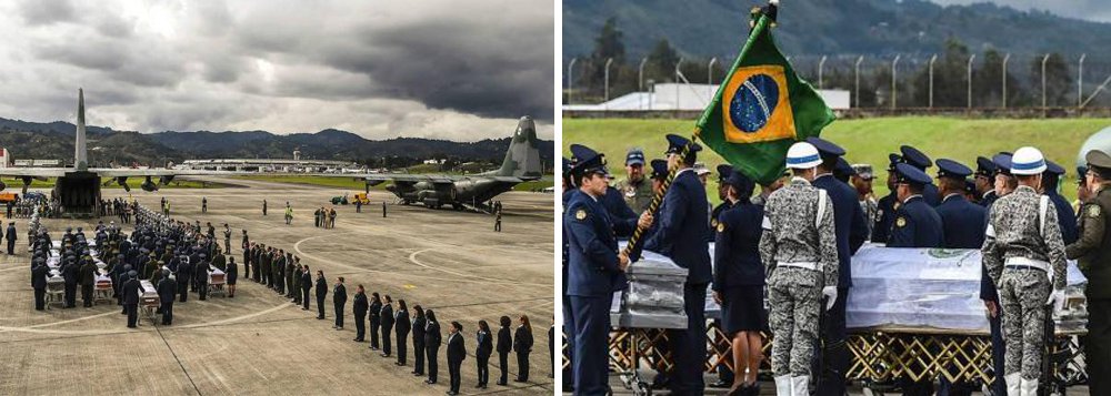 Aviões da Força Aérea Brasileira chegaram na tarde desta sexta (2) em Medellín para buscar os corpos das vítimas do acidente de avião da Chapecoense; os corpos foram levados da funerária em direção à base aérea acompanhados por um cortejo emocionado da população colombiana; aos aplausos e gritos de 'É Campeão!', a cidade parou para se despedir das vítimas; "É uma demonstração linda de solidariedade", disse o prefeito da cidade de Chapecó, Luciano Buligon (Foto: Valter Lima) Aviões da Força Aérea Brasileira chegaram na tarde desta sexta (2) em Medellín para buscar os corpos das vítimas do acidente de avião da Chapecoense; os corpos foram levados da funerária em direção à base aérea acompanhados por um cortejo emocionado da população colombiana; aos aplausos e gritos de 'É Campeão!', a cidade parou para se despedir das vítimas; "É uma demonstração linda de solidariedade", disse o prefeito da cidade de Chapecó, Luciano Buligon
