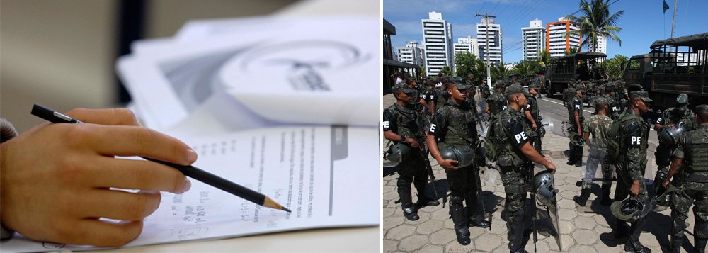Os malotes com as provas do Exame Nacional do Ensino Médio (Enem) já estão em Alagoas; homens do 59º Batalhão de Infantaria Motorizado (BIMtz) monitoram os testes durante 24 horas, até que os malotes sejam distribuídos pelos Correios; segurança do local também é feita por meios eletrônicos, caso do circuito interno de videomonitoramento; cerca de 145 mil pessoas se inscreveram para as provas no estado (Foto: Voney Malta) Os malotes com as provas do Exame Nacional do Ensino Médio (Enem) já estão em Alagoas; homens do 59º Batalhão de Infantaria Motorizado (BIMtz) monitoram os testes durante 24 horas, até que os malotes sejam distribuídos pelos Correios; segurança do local também é feita por meios eletrônicos, caso do circuito interno de videomonitoramento; cerca de 145 mil pessoas se inscreveram para as provas no estado
