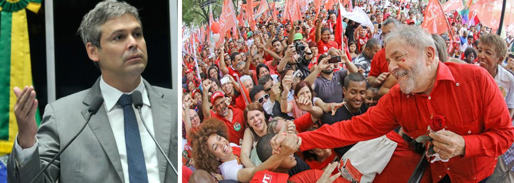Senador Lindbergh Farias (PT-RJ) defendeu a candidatura de Luiz Inácio Lula da Silva à Presidência da República em 2018 – ou até antes, conforme o andamento da crise política; "Fora Temer, diretas já, Lula presidente", resumiu "Num momento como este, precisamos de um presidente com legitimidade popular para fazer o que Lula fez na crise de 2008/2009", disse o senador, acrescentando que o ex-presidente "tem de apresentar um programa para o país" (Foto: Paulo Emílio) Senador Lindbergh Farias (PT-RJ) defendeu a candidatura de Luiz Inácio Lula da Silva à Presidência da República em 2018 – ou até antes, conforme o andamento da crise política; "Fora Temer, diretas já, Lula presidente", resumiu "Num momento como este, precisamos de um presidente com legitimidade popular para fazer o que Lula fez na crise de 2008/2009", disse o senador, acrescentando que o ex-presidente "tem de apresentar um programa para o país"