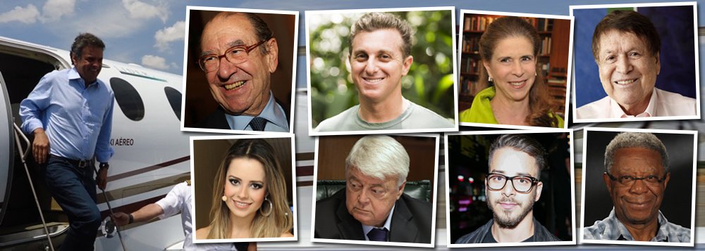Nos anos em que foi governador de Minas Gerais, o tucano Aécio Neves (PSDB-MG) transportou, de graça, em aeronaves do estado, ou seja, com o dinheiro dos contribuintes mineiros, barões da mídia, como Roberto Civita, dono da Abril já falecido, e seus amigos, como o apresentador Luciano Huck, da Globo; outros que usaram os serviços da "AeroAécio", sem desembolsar um centavo, foram Ricardo Teixeira, ex-CBF, Maria Antonia Civita, esposa de Roberto, Sandy & Júnior, José Bonifácio Sobrinho, o Boni, e o ator Milton Gonçalves; cessão não onerosa das aeronaves contraria a lei e justifica improbidade administrativa; Aécio, que há um ano tumultua a vida política e econômica do País com sua obsessão golpista, diz que os voos "atenderam a interesses do Estado" (Foto: Leonardo Attuch) www.brasil247.com - Nos anos em que foi governador de Minas Gerais, o tucano Aécio Neves (PSDB-MG) transportou, de graça, em aeronaves do estado, ou seja, com o dinheiro dos contribuintes mineiros, barões da mídia, como Roberto Civita, dono da Abril já falecido, e seus amigos, como o apresentador Luciano Huck, da Globo; outros que usaram os serviços da "AeroAécio", sem desembolsar um centavo, foram Ricardo Teixeira, ex-CBF, Maria Antonia Civita, esposa de Roberto, Sandy & Júnior, José Bonifácio Sobrinho, o Boni, e o ator Milton Gonçalves; cessão não onerosa das aeronaves contraria a lei e justifica improbidade administrativa; Aécio, que há um ano tumultua a vida política e econômica do País com sua obsessão golpista, diz que os voos "atenderam a interesses do Estado"