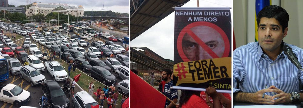 O prefeito ACM Neto afirmou nesta sexta-feira que reconhece o livre direito à manifestação e o respeito aos movimentos populares, mas ponderou que "não é razoável que uma ação partidária paralise a cidade e prejudique a vida de milhares de pessoas"; "O que estamos presenciando hoje é meia dúzia de pessoas que estão transformando a cidade em um caos. Não é razoável que a população pague um preço alto por um movimento estritamente partidário", afirmou o prefeito; Salvador é mais uma cidade que parou nesta sexta em meio aos protestos contra a 'PEC dos gastos', por meio da qual Michel Temer pretende limitar pelos próximos 20 anos os investimentos do governo em áreas como saúde e educação (Foto: Romulo Faro) O prefeito ACM Neto afirmou nesta sexta-feira que reconhece o livre direito à manifestação e o respeito aos movimentos populares, mas ponderou que "não é razoável que uma ação partidária paralise a cidade e prejudique a vida de milhares de pessoas"; "O que estamos presenciando hoje é meia dúzia de pessoas que estão transformando a cidade em um caos. Não é razoável que a população pague um preço alto por um movimento estritamente partidário", afirmou o prefeito; Salvador é mais uma cidade que parou nesta sexta em meio aos protestos contra a 'PEC dos gastos', por meio da qual Michel Temer pretende limitar pelos próximos 20 anos os investimentos do governo em áreas como saúde e educação