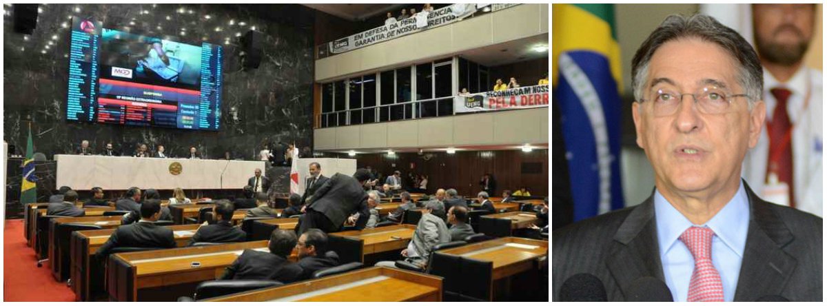 A Assembleia Legislativa de Minas Gerais aprovou o projeto que trata da reforma administrativa proposta pelo governo Fernando Pimentel; entre as mudanças está a fusão das Secretarias de Desenvolvimento Econômico com a de Ciência e Tecnologia, e o desmembramento da Secretaria de Defesa Social em duas: Segurança Pública e Administração Prisional; também serão criadas secretarias extraordinárias; o objetivo delas será definido pelo governador Fernando Pimentel; a proposta também estabelece contingenciamento de R$ 2 bilhões no orçamento
(Foto: Leonardo Lucena) A Assembleia Legislativa de Minas Gerais aprovou o projeto que trata da reforma administrativa proposta pelo governo Fernando Pimentel; entre as mudanças está a fusão das Secretarias de Desenvolvimento Econômico com a de Ciência e Tecnologia, e o desmembramento da Secretaria de Defesa Social em duas: Segurança Pública e Administração Prisional; também serão criadas secretarias extraordinárias; o objetivo delas será definido pelo governador Fernando Pimentel; a proposta também estabelece contingenciamento de R$ 2 bilhões no orçamento