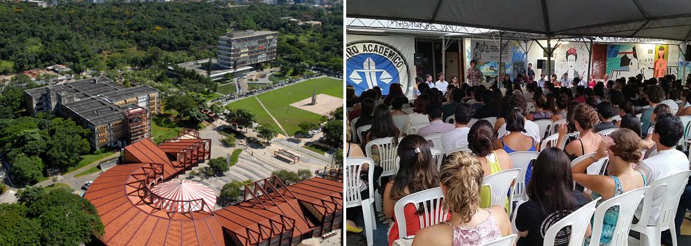 Cerca de 300 professores, estudantes, juristas e promotores reuniram-se, na tarde desta quarta-feira (23), na Faculdade de Direito da Universidade Federal de Minas Gerais (UFMG) contra o processo de impeachment da presidente Dilma Rousseff e lançaram um manifesto em defesa da democracia; assinado por 26 professores, o texto critica as "detenções discricionárias, vazamentos para a imprensa, punições seletivas, participação de juízes em movimentos políticos e a divulgação irregular de gravações" (Foto: Roberta Namour) Cerca de 300 professores, estudantes, juristas e promotores reuniram-se, na tarde desta quarta-feira (23), na Faculdade de Direito da Universidade Federal de Minas Gerais (UFMG) contra o processo de impeachment da presidente Dilma Rousseff e lançaram um manifesto em defesa da democracia; assinado por 26 professores, o texto critica as "detenções discricionárias, vazamentos para a imprensa, punições seletivas, participação de juízes em movimentos políticos e a divulgação irregular de gravações"