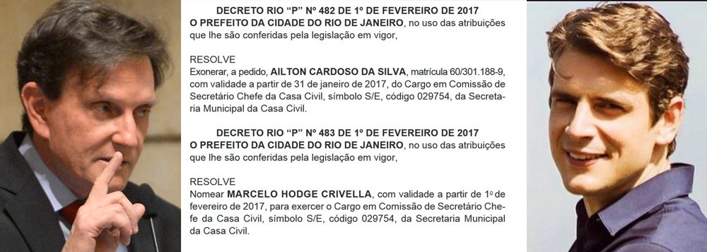 O prefeito do Rio, Marcelo Crivella (PRB), nomeou seu filho - Marcelo Hodge Crivella - para assumir a Secretaria Municipal da Casa Civil; a nomeação saiu no Diário Oficial desta quinta-feira (2), mas tem validade desde quarta-feira (1º); Crivella já tinha feito outras nomeações polêmicas, como a do bispo Jorge Braz de Oliveira, da Igreja Universal, para o Instituto Municipal de Proteção e Defesa do Consumidor, o Procon carioca; na campanha, o prefeito disse que não iria nomear membros da igreja; Crivella é sobrinho de Edir Macedo, fundador de Igreja Universal do Reino de Deus
(Foto: Leonardo Lucena)
O prefeito do Rio, Marcelo Crivella (PRB), nomeou seu filho - Marcelo Hodge Crivella - para assumir a Secretaria Municipal da Casa Civil; a nomeação saiu no Diário Oficial desta quinta-feira (2), mas tem validade desde quarta-feira (1º); Crivella já tinha feito outras nomeações polêmicas, como a do bispo Jorge Braz de Oliveira, da Igreja Universal, para o Instituto Municipal de Proteção e Defesa do Consumidor, o Procon carioca; na campanha, o prefeito disse que não iria nomear membros da igreja; Crivella é sobrinho de Edir Macedo, fundador de Igreja Universal do Reino de Deus