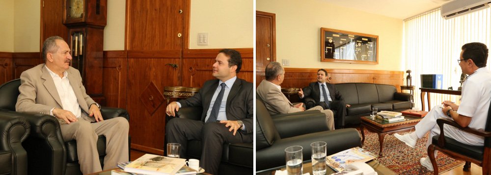 Em Brasília, o governador de Alagoas, Renan Filho (PMDB), teve um encontro com o ministro da Defesa, Aldo Rebelo, para discutir a cessão de uma área do 59º Batalhão de Infantaria Motorizada (BIMtz), em Maceió, para viabilizar as obras do VLT na região; como contrapartida o governo estadual vai se responsabilizar pelo repasse dos valores para a construção de um novo paiol (local de armazenamento de armas e munição) do Quartel (Foto: Voney Malta) Em Brasília, o governador de Alagoas, Renan Filho (PMDB), teve um encontro com o ministro da Defesa, Aldo Rebelo, para discutir a cessão de uma área do 59º Batalhão de Infantaria Motorizada (BIMtz), em Maceió, para viabilizar as obras do VLT na região; como contrapartida o governo estadual vai se responsabilizar pelo repasse dos valores para a construção de um novo paiol (local de armazenamento de armas e munição) do Quartel