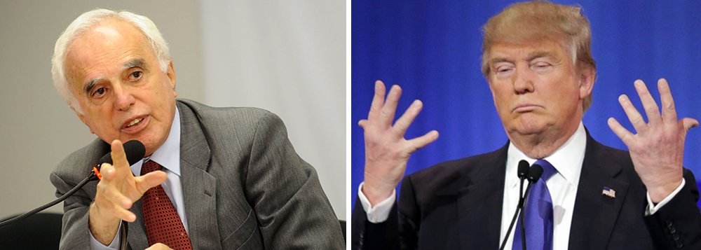 Em entrevista ao 247, Samuel Pinheiro Guimarães, um dos mais influentes diplomatas nos dois mandatos de Lula, diz que "não há motivo para se pensar que a vitória de Trump será mais nociva ao Brasil do que teria sido uma vitória de Hillary Clinton"; o embaixador lembra que "todos os pontos do programa do governo de Michel Temer, que consiste em liquidar cada pedaço do patrimônio brasileiro, se baseiam na esperança de manter e reforçar uma aliança com as forças que estavam articuladas em torno da candidatura de Hillary"; para ele, a reação dos grandes jornais brasileiros contra Trump é um reflexo da postura submissa da elite brasileira ao sistema de poder mundial construído em torno do Partido Democrata (Foto: Paulo Moreira Leite) Em entrevista ao 247, Samuel Pinheiro Guimarães, um dos mais influentes diplomatas nos dois mandatos de Lula, diz que "não há motivo para se pensar que a vitória de Trump será mais nociva ao Brasil do que teria sido uma vitória de Hillary Clinton"; o embaixador lembra que "todos os pontos do programa do governo de Michel Temer, que consiste em liquidar cada pedaço do patrimônio brasileiro, se baseiam na esperança de manter e reforçar uma aliança com as forças que estavam articuladas em torno da candidatura de Hillary"; para ele, a reação dos grandes jornais brasileiros contra Trump é um reflexo da postura submissa da elite brasileira ao sistema de poder mundial construído em torno do Partido Democrata