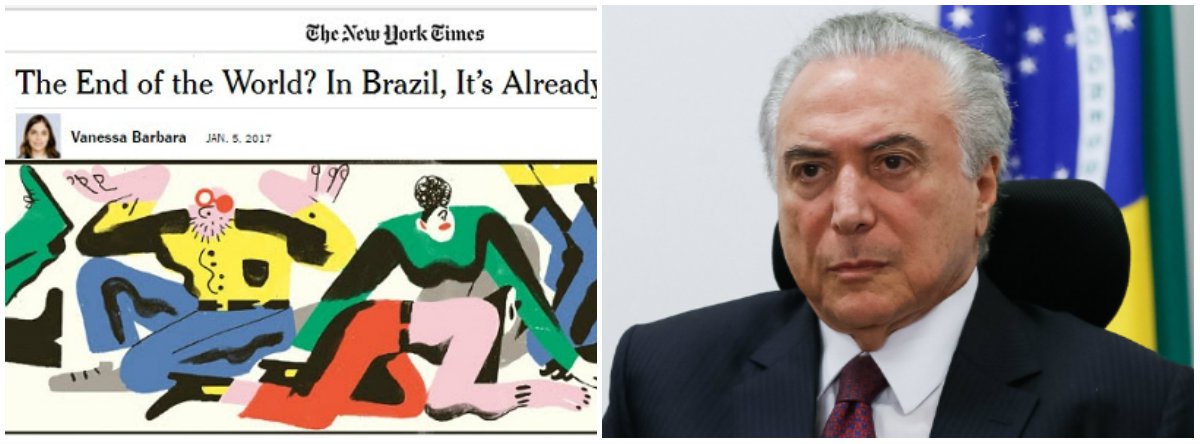 Vanessa Barbara, colaboradora do The New York Times e colunista do Estadão, publica hoje no jornal nova-iorquino um texto com o título acima, que não podia ser mais claro sobre a situação do nosso país, ao narrar a história política do último mês nesta Terra Brasilis, a começar pela “PEC do Fim do Mundo”. Por Fernando Brito, do Tijolaço (Foto: Gisele Federicce) Vanessa Barbara, colaboradora do The New York Times e colunista do Estadão, publica hoje no jornal nova-iorquino um texto com o título acima, que não podia ser mais claro sobre a situação do nosso país, ao narrar a história política do último mês nesta Terra Brasilis, a começar pela “PEC do Fim do Mundo”. Por Fernando Brito, do Tijolaço