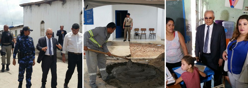 Membros da Câmara de Monitoramento do Programa Brasil Mais Seguro em Alagoas, durante uma visita à base comunitária do conjunto Carminha, em Maceió, recomendaram ao governo de Alagoas que construa um novo prédio para abrigar os Policiais Militares; foi detectado que a estrutura é precária, não possui a padronização como as demais, o espaço é pequeno, escuro e com condições de trabalho ruins, insalubres e não possui uma sala de mediação, o que dificulta as conciliações; o pequeno número de PMs foi outro problema observado (Foto: Voney Malta) Membros da Câmara de Monitoramento do Programa Brasil Mais Seguro em Alagoas, durante uma visita à base comunitária do conjunto Carminha, em Maceió, recomendaram ao governo de Alagoas que construa um novo prédio para abrigar os Policiais Militares; foi detectado que a estrutura é precária, não possui a padronização como as demais, o espaço é pequeno, escuro e com condições de trabalho ruins, insalubres e não possui uma sala de mediação, o que dificulta as conciliações; o pequeno número de PMs foi outro problema observado