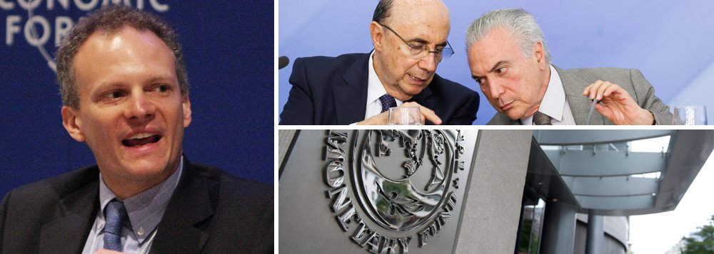 Depois de rebaixar a perspectiva de crescimento da economia brasileira de 0,5% para 0,2% em 2017, o Fundo Monetário já passa a considerar a hipótese de mais um ano de queda do PIB; “Estamos revisando ligeiramente para baixo a previsão de crescimento do Brasil. Isso reflete que o ano de 2016 foi mais negativo do que havíamos esperado”, disse Alejandro Werner, diretor do Departamento do Hemisfério Ocidental do FMI; em 2016, primeiro ano do golpe, a economia deve fechar com queda superior a 3,5%; Michel Temer e Henrique Meirelles têm dito que a confiança voltou, mas não é o que mostram os números da economia (Foto: Leonardo Attuch) Depois de rebaixar a perspectiva de crescimento da economia brasileira de 0,5% para 0,2% em 2017, o Fundo Monetário já passa a considerar a hipótese de mais um ano de queda do PIB; “Estamos revisando ligeiramente para baixo a previsão de crescimento do Brasil. Isso reflete que o ano de 2016 foi mais negativo do que havíamos esperado”, disse Alejandro Werner, diretor do Departamento do Hemisfério Ocidental do FMI; em 2016, primeiro ano do golpe, a economia deve fechar com queda superior a 3,5%; Michel Temer e Henrique Meirelles têm dito que a confiança voltou, mas não é o que mostram os números da economia