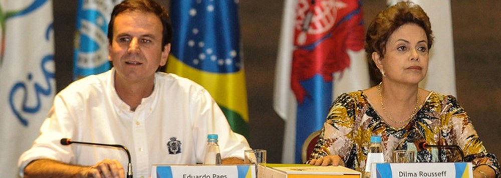 Presidenta Dilma Rousseff, o governador Luiz Fernando Pezão, o prefeito Eduardo Paes, e o presidente do Comitê Organizador dos Jogos Olímpicos Rio 2016, Carlos Nuzmann, durante reunião (Fernando Frazão/Agência Brasil) (Foto: Roberta Namour) Presidenta Dilma Rousseff, o governador Luiz Fernando Pezão, o prefeito Eduardo Paes, e o presidente do Comitê Organizador dos Jogos Olímpicos Rio 2016, Carlos Nuzmann, durante reunião (Fernando Frazão/Agência Brasil)