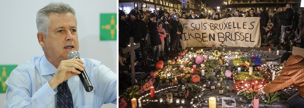 O governador do Distrito Federal, Rodrigo Rollemberg, telefonou ao embaixador da Bélgica no Brasil, Jozef Smets, para prestar solidariedade ao povo belga e aos familiares das vítimas do atentado terrorista em Bruxelas, capital da Bélgica, provocado pelo Estado Islâmico (EI); "O governo de Brasília manifesta sua consternação pelos atentados terroristas ocorridos, na manhã desta terça-feira (22), em Bruxelas (Bélgica), que deixaram dezenas de mortos e mais de uma centena de feridos", diz a nota do GDF; "Brasília e Bruxelas são cidades-irmãs desde 2013"; EI prometei ataques "mais duros e mais amargos" (Foto: Leonardo Lucena) O governador do Distrito Federal, Rodrigo Rollemberg, telefonou ao embaixador da Bélgica no Brasil, Jozef Smets, para prestar solidariedade ao povo belga e aos familiares das vítimas do atentado terrorista em Bruxelas, capital da Bélgica, provocado pelo Estado Islâmico (EI); "O governo de Brasília manifesta sua consternação pelos atentados terroristas ocorridos, na manhã desta terça-feira (22), em Bruxelas (Bélgica), que deixaram dezenas de mortos e mais de uma centena de feridos", diz a nota do GDF; "Brasília e Bruxelas são cidades-irmãs desde 2013"; EI prometei ataques "mais duros e mais amargos"