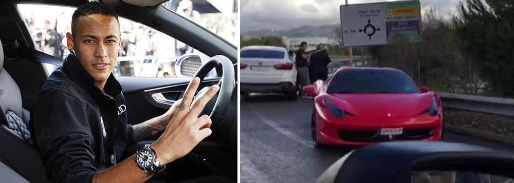 Jogador de brasileiro Neymar sofreu acidente de trânsito neste domingo 27, quando dirigia sua Ferrari 458 Spider, avaliada em quase R$ 2 milhões, rumo à Cidade Esportiva Joan Gamper; imagens mostradas pelo canal catalão TV3 indicam que Neymar estaria dirigindo na contramão; Neymar saiu ileso do acidente e jogará na tarde de hoje contra o time de San Sebastián, como planejado; o carro deslizou a 180 graus, atrapalhando o tráfego (Foto: Aquiles Lins) Jogador de brasileiro Neymar sofreu acidente de trânsito neste domingo 27, quando dirigia sua Ferrari 458 Spider, avaliada em quase R$ 2 milhões, rumo à Cidade Esportiva Joan Gamper; imagens mostradas pelo canal catalão TV3 indicam que Neymar estaria dirigindo na contramão; Neymar saiu ileso do acidente e jogará na tarde de hoje contra o time de San Sebastián, como planejado; o carro deslizou a 180 graus, atrapalhando o tráfego