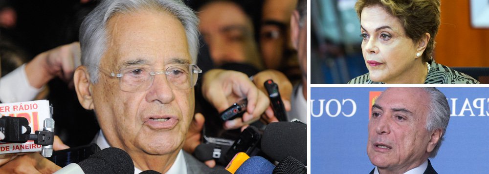 Por mais que defenda o impeachment da presidente Dilma Rousseff, o ex-presidente Fernando Henrique Cardoso, talvez por excesso de zelo ou ato falho, só consegue se referir às acusações contra ela como um "crime" entre aspas; "Trata-se de que houve, sim, “crime” de responsabilidade, seguido de um brutal enfraquecimento político do governo", afirma; em relação ao futuro, ele afirma que o vice-presidente Michel Temer deve abraçar a agenda do PSDB, que foi derrotada nas últimas quatro eleições presidenciais; "Cabe ao presidente escolher sua equipe, assim como cabe aos partidos, especialmente ao PSDB, que não participou da antiga base governamental, apresentar a agenda indispensável para o momento", afirma (Foto: Leonardo Attuch) Por mais que defenda o impeachment da presidente Dilma Rousseff, o ex-presidente Fernando Henrique Cardoso, talvez por excesso de zelo ou ato falho, só consegue se referir às acusações contra ela como um "crime" entre aspas; "Trata-se de que houve, sim, “crime” de responsabilidade, seguido de um brutal enfraquecimento político do governo", afirma; em relação ao futuro, ele afirma que o vice-presidente Michel Temer deve abraçar a agenda do PSDB, que foi derrotada nas últimas quatro eleições presidenciais; "Cabe ao presidente escolher sua equipe, assim como cabe aos partidos, especialmente ao PSDB, que não participou da antiga base governamental, apresentar a agenda indispensável para o momento", afirma
