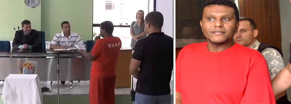 Detento Ronilson Marcílio Alves (PTB), 42, tomou posse no cargo de vereador em Caratinga, a 320 km de Belo Horizonte; algemado, vestindo o uniforme vermelho do sistema prisional de Minas e sob escolta policial, o parlamentar fez o juramento solene da posse de cumprir a Constituição e as leis do País; ele é acusado de extorsão contra um padre e, junto com outras três pessoas, estaria exigindo R$ 200 mil do religioso para não divulgar vídeos íntimos; ele receberá em janeiro e fevereiro o subsídio mensal de R$ 9 mil como parlamentar, mesmo estando preso (Foto: Leonardo Lucena) Detento Ronilson Marcílio Alves (PTB), 42, tomou posse no cargo de vereador em Caratinga, a 320 km de Belo Horizonte; algemado, vestindo o uniforme vermelho do sistema prisional de Minas e sob escolta policial, o parlamentar fez o juramento solene da posse de cumprir a Constituição e as leis do País; ele é acusado de extorsão contra um padre e, junto com outras três pessoas, estaria exigindo R$ 200 mil do religioso para não divulgar vídeos íntimos; ele receberá em janeiro e fevereiro o subsídio mensal de R$ 9 mil como parlamentar, mesmo estando preso