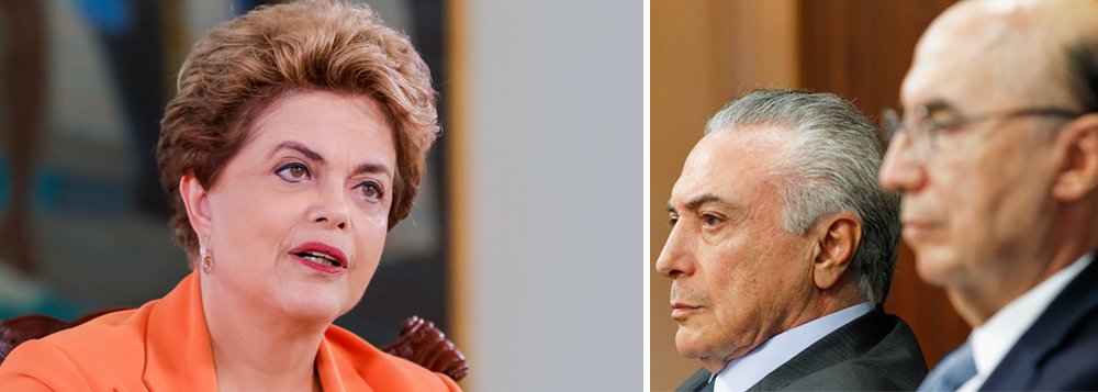 Pelo Twitter, a presidente eleita Dilma Rousseff criticou as recentes medidas do governo interino na economia, que já somam R$ 125,4 bilhões em gastos e renúncias fiscais, e bateu duro em declarações feitas nesta sexta-feira pelo ministro da Fazenda, Henrique Meirelles; "O governo Temer, do vai e vem, está mostrando a que veio: enquanto extingue direitos de todos, distribui bondades a poucos", postou; ela chamou de "estapafúrdio" o argumento de Meirelles de que os gastos com saúde, educação e previdência, nas últimas décadas, inviabilizaram "controle maior das despesas"; "Ora, senhor Ministro, foram os gastos com educação e saúde que melhoraram a qualidade de vida da população", rebateu a presidente (Foto: Gisele Federicce) Pelo Twitter, a presidente eleita Dilma Rousseff criticou as recentes medidas do governo interino na economia, que já somam R$ 125,4 bilhões em gastos e renúncias fiscais, e bateu duro em declarações feitas nesta sexta-feira pelo ministro da Fazenda, Henrique Meirelles; "O governo Temer, do vai e vem, está mostrando a que veio: enquanto extingue direitos de todos, distribui bondades a poucos", postou; ela chamou de "estapafúrdio" o argumento de Meirelles de que os gastos com saúde, educação e previdência, nas últimas décadas, inviabilizaram "controle maior das despesas"; "Ora, senhor Ministro, foram os gastos com educação e saúde que melhoraram a qualidade de vida da população", rebateu a presidente