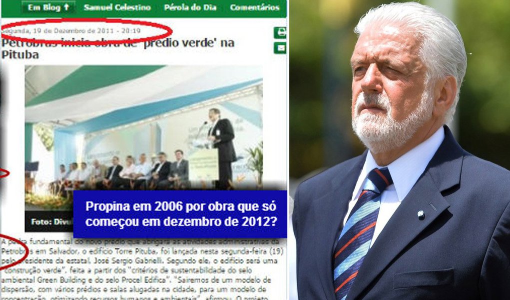 Para o jornalista Fernando Brito, não tem fundamento a acusação de Nestor Cerveró, "vazada ilegalmente para o Estadão", de que parte de recursos das obras de um edifício da Petrobras em Salvador teriam sido desviados para a campanha de Jaques Wagner ao governo da Bahia em 2006; "A obra começou mais de cinco anos depois da eleição de Wagner ao governo pela primeira vez ao Governo da Bahia e mais de um após sua reeleição. Por mais que eu tente, não consigo atinar como foram feitos pagamentos – que seriam desviados para a campanha – com mais de cinco anos de antecedência!", critica (Foto: Aquiles Lins) Para o jornalista Fernando Brito, não tem fundamento a acusação de Nestor Cerveró, "vazada ilegalmente para o Estadão", de que parte de recursos das obras de um edifício da Petrobras em Salvador teriam sido desviados para a campanha de Jaques Wagner ao governo da Bahia em 2006; "A obra começou mais de cinco anos depois da eleição de Wagner ao governo pela primeira vez ao Governo da Bahia e mais de um após sua reeleição. Por mais que eu tente, não consigo atinar como foram feitos pagamentos – que seriam desviados para a campanha – com mais de cinco anos de antecedência!", critica
