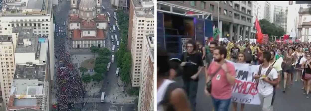 Manifestação contra o aumento das passagens de ônibus no Rio de Janeiro terminou em confronto entre alguns manifestantes e a Polícia Militar nesta sexta-feira, 8, na Central do Brasil, centro da capital fluminense; por volta das 21h, o cenário do lado de fora da estação era de guerra, com objetos queimados e novo confronto entre a cavalaria da PM e manifestantes; alguns participantes do protesto foram detidos; tumulto começou quando bombas caseiras foram atiradas por alguns manifestantes na Avenida Presidente Vargas; polícia respondeu com bombas de efeito moral e de gás lacrimogênio (Foto: Aquiles Lins) Manifestação contra o aumento das passagens de ônibus no Rio de Janeiro terminou em confronto entre alguns manifestantes e a Polícia Militar nesta sexta-feira, 8, na Central do Brasil, centro da capital fluminense; por volta das 21h, o cenário do lado de fora da estação era de guerra, com objetos queimados e novo confronto entre a cavalaria da PM e manifestantes; alguns participantes do protesto foram detidos; tumulto começou quando bombas caseiras foram atiradas por alguns manifestantes na Avenida Presidente Vargas; polícia respondeu com bombas de efeito moral e de gás lacrimogênio