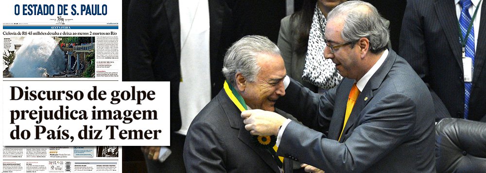 Não, não é o fato de a democracia brasileira ter sido golpeada por políticos corruptos, que se somaram aos derrotados na última eleição presidencial, que mancha a imagem do Brasil no exterior, mas sim o fato de se pretender denunciar este golpe ao mundo; essa é a lógica dos que tentam censurar a presidente Dilma Rousseff e impedi-la de dizer ao mundo o que as principais publicações do mundo já afirmam abertamente: a trama que culminou no vergonhoso 17 de abril nada mais é do que uma conspiração golpista (Foto: Leonardo Attuch) Não, não é o fato de a democracia brasileira ter sido golpeada por políticos corruptos, que se somaram aos derrotados na última eleição presidencial, que mancha a imagem do Brasil no exterior, mas sim o fato de se pretender denunciar este golpe ao mundo; essa é a lógica dos que tentam censurar a presidente Dilma Rousseff e impedi-la de dizer ao mundo o que as principais publicações do mundo já afirmam abertamente: a trama que culminou no vergonhoso 17 de abril nada mais é do que uma conspiração golpista