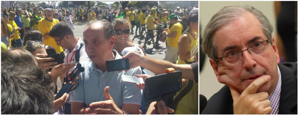 No protesto em Brasília, neste domingo (16), o senador Aloysio Nunes Ferreira (PSDB-SP), que foi candidato a vice-presidente na chapa de Aécio Neves no ano passado, disse que, independentemente do número de manifestantes nas ruas, a rejeição à presidente Dilma Rousseff é "oceânica", mas afirmou que a realização de um impeachment contra a presidente está "sobretudo nas mãos do PMDB, que detém a maior bancada da Câmara dos Deputados"; ele ressaltou que cabe a Eduardo Cunha colocar o assunto em pauta (Foto: Valter Lima) No protesto em Brasília, neste domingo (16), o senador Aloysio Nunes Ferreira (PSDB-SP), que foi candidato a vice-presidente na chapa de Aécio Neves no ano passado, disse que, independentemente do número de manifestantes nas ruas, a rejeição à presidente Dilma Rousseff é "oceânica", mas afirmou que a realização de um impeachment contra a presidente está "sobretudo nas mãos do PMDB, que detém a maior bancada da Câmara dos Deputados"; ele ressaltou que cabe a Eduardo Cunha colocar o assunto em pauta