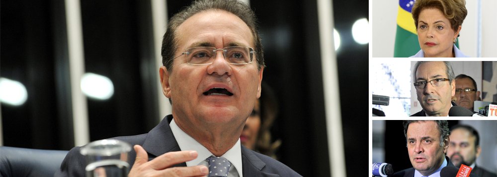 Presidente do Senado, Renan Calheiros (PMDB-AL), alfineta o presidente da Câmara, Eduardo Cunha (PMDB-RJ), e o senador Aécio Neves, presidente do PSDB, ao dizer que a discussão sobre um eventual processo de impeachment contra a presidente Dilma Rousseff não é prioridade do Congresso Nacional e que priorizar este assunto é o mesmo que colocar fogo no País; declarações foram feitas nesta segunda-feira 10 após reunião em sua residência oficial com os ministros Joaquim Levy (Fazenda) e Nelson Barbosa (Planejamento); Cunha tem trabalhado para limpar a pauta na Câmara a fim de aprovar as contas de 2014 do governo Dilma, enquanto o PSDB de Aécio prega novas eleições antes de 2018 (Foto: Paulo Emílio) Presidente do Senado, Renan Calheiros (PMDB-AL), alfineta o presidente da Câmara, Eduardo Cunha (PMDB-RJ), e o senador Aécio Neves, presidente do PSDB, ao dizer que a discussão sobre um eventual processo de impeachment contra a presidente Dilma Rousseff não é prioridade do Congresso Nacional e que priorizar este assunto é o mesmo que colocar fogo no País; declarações foram feitas nesta segunda-feira 10 após reunião em sua residência oficial com os ministros Joaquim Levy (Fazenda) e Nelson Barbosa (Planejamento); Cunha tem trabalhado para limpar a pauta na Câmara a fim de aprovar as contas de 2014 do governo Dilma, enquanto o PSDB de Aécio prega novas eleições antes de 2018