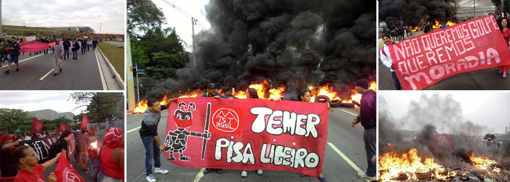 Protestos contra o vice Michel Temer ocorrem em nove estados na manhã desta quinta-feira; em São Paulo, são 14 bloqueios organizados pelo MTST, que também coordena as ações no Rio de Janeiro, Curitiba, Porto Alegre, Recife, Fortaleza, Goiânia, Uberlândia e Brasilia; em Belo Horizonte e no interior de Minas os atos são coordenados pelas Brigadas Populares e pelo MLB (Movimento de Luta nos Bairros e Favelas), que também compõem a Povo Sem Medo; "Esse é um primeiro recado que a gente está mandando para o Temer e o Cunha", afirma Zelidio Barbosa Lima, coordenador do movimento (Foto: Roberta Namour) Protestos contra o vice Michel Temer ocorrem em nove estados na manhã desta quinta-feira; em São Paulo, são 14 bloqueios organizados pelo MTST, que também coordena as ações no Rio de Janeiro, Curitiba, Porto Alegre, Recife, Fortaleza, Goiânia, Uberlândia e Brasilia; em Belo Horizonte e no interior de Minas os atos são coordenados pelas Brigadas Populares e pelo MLB (Movimento de Luta nos Bairros e Favelas), que também compõem a Povo Sem Medo; "Esse é um primeiro recado que a gente está mandando para o Temer e o Cunha", afirma Zelidio Barbosa Lima, coordenador do movimento