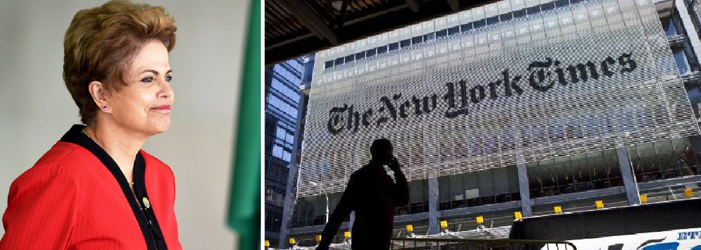 Em editorial publicado nesta segunda (17), o mais importante jornal do mundo, o New York Times, saiu em defesa do mandato da presidente Dilma Rousseff; "Dilma não fez - o que é admirável - nenhum esforço para constranger ou influenciar as investigações. Ao contrário, ela tem consistentemente enfatizado que ninguém está acima da lei, e apoiou a renovação da gestão do atual procurador-geral da república, encarregado das investigações sobre a Petrobrás, Rodrigo Janot", diz o texto, que ressalta ainda que "não há nada que sugira que nenhum dos líderes políticos que querem lhe tomar o lugar faria melhor do que ela em termos de política econômica" (Foto: Valter Lima) Em editorial publicado nesta segunda (17), o mais importante jornal do mundo, o New York Times, saiu em defesa do mandato da presidente Dilma Rousseff; "Dilma não fez - o que é admirável - nenhum esforço para constranger ou influenciar as investigações. Ao contrário, ela tem consistentemente enfatizado que ninguém está acima da lei, e apoiou a renovação da gestão do atual procurador-geral da república, encarregado das investigações sobre a Petrobrás, Rodrigo Janot", diz o texto, que ressalta ainda que "não há nada que sugira que nenhum dos líderes políticos que querem lhe tomar o lugar faria melhor do que ela em termos de política econômica"
