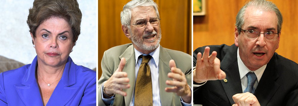 "Pode parecer paradoxal, mas quanto mais se aproxima o dia D do impeachment (amanhã, é o que se diz), depois de dez meses de insistência do PSDB, mais a tese se desmancha no ar, como tudo que é (ou parecia ser) sólido", escreve Alex Solnik, lembrando que "não há mais movimento 'nas ruas', panelas pararam de bater e à medida que escorrem os dias, mais claro fica que não há motivo"; para o jornalista, mesmo que houvesse, também importa quem encaminha o impeachment; "Numa democracia ninguém pode levar a sério um processo de impeachment encaminhado por um presidente da Câmara que, ao contrário de Ibsen Pinheiro (foto ao centro), em 1992, não tem respeitabilidade nem apreço nem dos seus pares nem da nação e só não caiu ainda porque a política tem razões que a própria razão desconhece" (Foto: Alex Solnik) "Pode parecer paradoxal, mas quanto mais se aproxima o dia D do impeachment (amanhã, é o que se diz), depois de dez meses de insistência do PSDB, mais a tese se desmancha no ar, como tudo que é (ou parecia ser) sólido", escreve Alex Solnik, lembrando que "não há mais movimento 'nas ruas', panelas pararam de bater e à medida que escorrem os dias, mais claro fica que não há motivo"; para o jornalista, mesmo que houvesse, também importa quem encaminha o impeachment; "Numa democracia ninguém pode levar a sério um processo de impeachment encaminhado por um presidente da Câmara que, ao contrário de Ibsen Pinheiro (foto ao centro), em 1992, não tem respeitabilidade nem apreço nem dos seus pares nem da nação e só não caiu ainda porque a política tem razões que a própria razão desconhece"