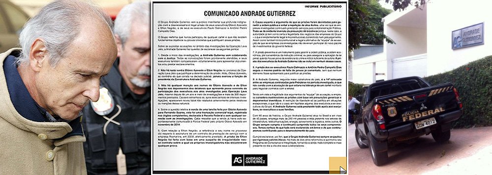 Em anúncio, construtora diz que há "profunda indignação" em relação às detenções “desnecessárias e ilegais” do presidente do grupo Otávio Azevedo, do diretor Elton Negrão e dos ex-executivos da empresa Paulo Dalmazzo e Antônio Pedro Campello Dias; grupo nega participar de cartel e rebate ainda a principal acusação usada pelo juiz federal Sergio Moro para fundamentar a prisão do presidente do grupo: uma transferência de R$ 500 mil do lobista Fernando Baiano para Azevedo, que seria referente ao pagamento de uma lancha (Foto: Roberta Namour) Em anúncio, construtora diz que há "profunda indignação" em relação às detenções “desnecessárias e ilegais” do presidente do grupo Otávio Azevedo, do diretor Elton Negrão e dos ex-executivos da empresa Paulo Dalmazzo e Antônio Pedro Campello Dias; grupo nega participar de cartel e rebate ainda a principal acusação usada pelo juiz federal Sergio Moro para fundamentar a prisão do presidente do grupo: uma transferência de R$ 500 mil do lobista Fernando Baiano para Azevedo, que seria referente ao pagamento de uma lancha
