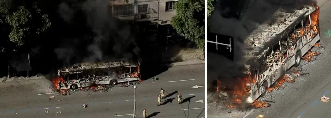 A morte de quatro moradores no Morro de São Carlos, no Estácio, zona norte da cidade, levou um grupo de manifestantes da comunidade a protestar, ateando fogo em dois ônibus na Avenida Salvador de Sá e incendiando pneus nas imediações do Largo do Estácio, próximo a um dos acessos ao morro; segundo informações dos moradores, dois dos quatro mortos, Rodrigo Marques Lourenço, de 27 anos, e Ramon Moura, de 22, não tinham ligação com o tráfico de drogas e não estavam envolvidos em nenhum dos tiroteios que ocorreram na região central do Rio de Janeiro (Foto: Leonardo Lucena) A morte de quatro moradores no Morro de São Carlos, no Estácio, zona norte da cidade, levou um grupo de manifestantes da comunidade a protestar, ateando fogo em dois ônibus na Avenida Salvador de Sá e incendiando pneus nas imediações do Largo do Estácio, próximo a um dos acessos ao morro; segundo informações dos moradores, dois dos quatro mortos, Rodrigo Marques Lourenço, de 27 anos, e Ramon Moura, de 22, não tinham ligação com o tráfico de drogas e não estavam envolvidos em nenhum dos tiroteios que ocorreram na região central do Rio de Janeiro